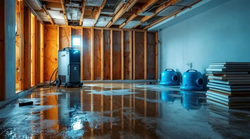 Asx Restoration technicians using professional water extraction equipment inside a flooded Scottsdale home hallway.