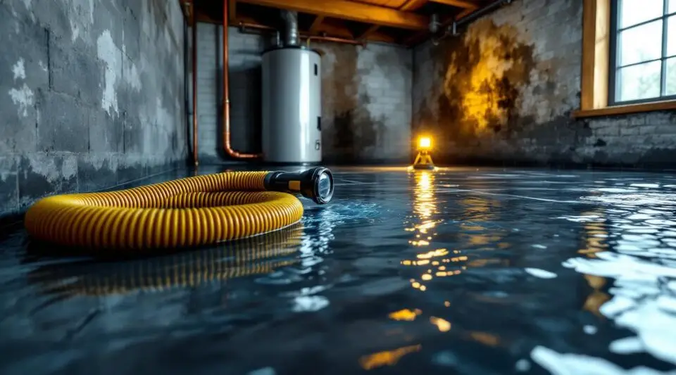 An Asx Restoration technician using a water extraction vacuum on a wet hardwood floor in a Scottsdale home.