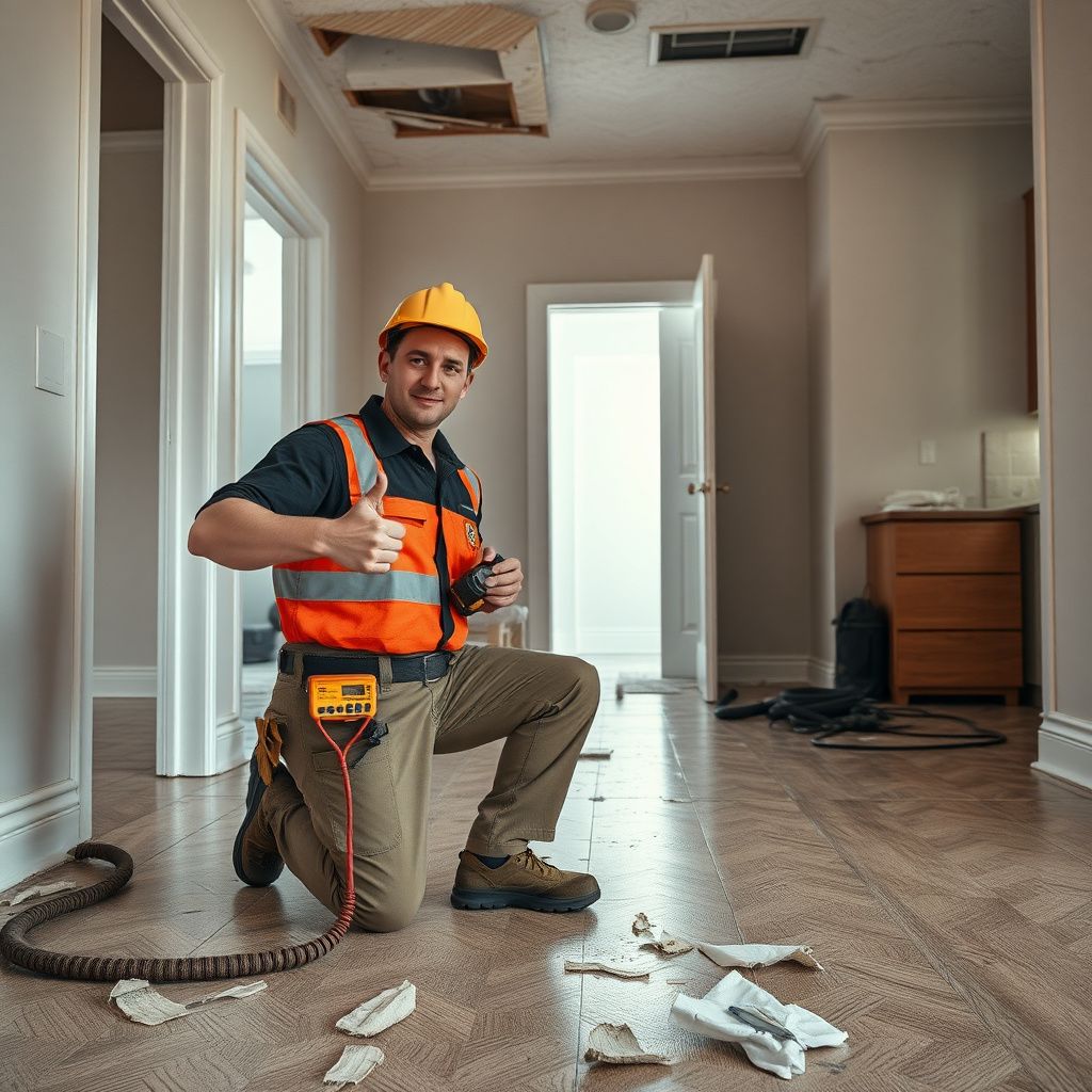 A professional technician checking moisture levels in a Phoenix home using a thermal imaging camera