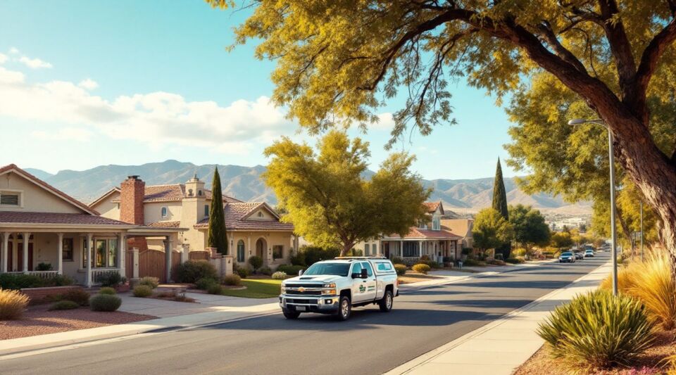 A response vehicle parked on a residential street in Tempe, Arizona during sunset, with palm trees and a Spanish-style home.